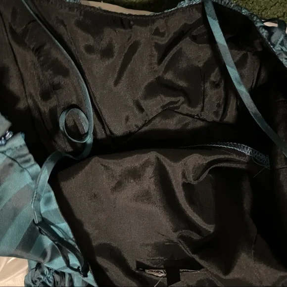 NWT $293 Betsey Johnson | Y2K | Unlined Teal Striped Corset Ruffle Dress | 4 - Picture 14 of 17